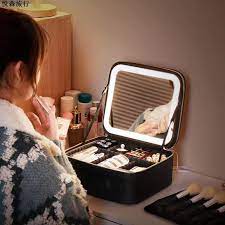 led with light and mirror cosmetic bag