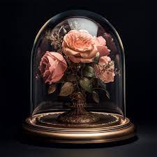 A Glass Dome With Roses Inside Of It