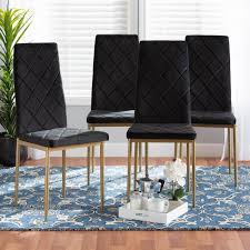 Baxton Studio Blaise Modern Luxe And Glam Black Velvet Fabric Upholstered And Gold Finished Metal 4 Piece Dining Chair Set