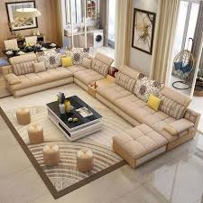 U Shaped Sectional Fabric Sofa Set