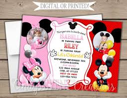 Mickey And Minnie Mouse Invitation Siblings Invitation Twins Birthday