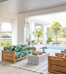 Teak Outdoor Sofa With Palm Leaf Print
