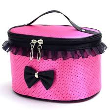 womens bow zip cosmetic bag polka dot
