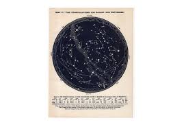C 1955 August September October Star Map Constellations Map Vintage Astronomy Print Celestial Star Chart Northern Hemisphere