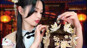 asmr chinese wedding hair styling