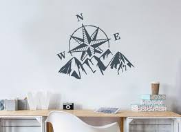 Mountain With Compass Wall Decal For