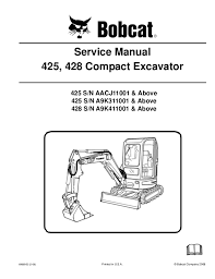 Bobcat 425 Compact Excavator Service Repair Manual S N