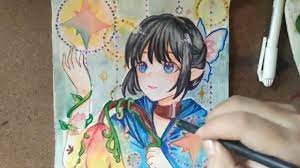 Vẽ anime girl bằng màu nước Thiên Long - YouTube
