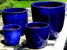 cobalt blue planters blue patio decor