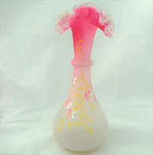 Opaline Glass Vase Enamelled Fl