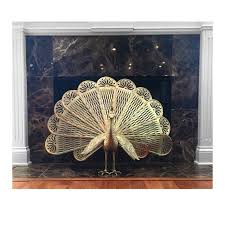 Large Vintage Brass Peacock Fireplace