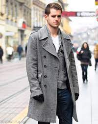 Guys Casual Winter Outfit Grey Coat