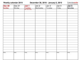 2019 Weekly Calendar Printable Template In Pdf Word Excel