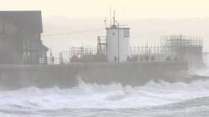 porthcawl sea wall as storm eunice hits uk