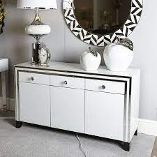 High end italian white fretwork mirrored sideboard dimension: Madison White 3 Door Mirrored Sideboard Picture Perfect Home