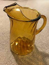 Vintage Amber Swirl Glass Pitcher Iced