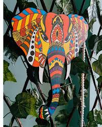 Multicolored Elephant Head Wall Decor