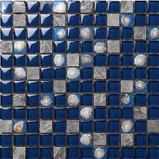 Grey stone peel & stick backsplash. Dark Blue Glass Mosaic Glossy Tile Resin Shell Gray Stone Backsplash