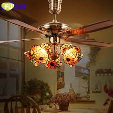 Budget lighting kits for ceiling fans make a lot of sense if you need to replace or upgrade an existing fan light. Fumat Tiffany Ceiling Fan Light Led Stained Glass Shade Hanging Lighting Fixtures Luminaria Lights Modern Pendant Ceiling Lamps Ceiling Fans Aliexpress