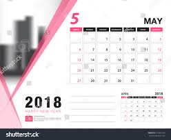 Desk Calendar 2018 Template May 2018 Stock Vector Royalty