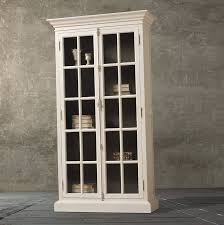 antique white bookcase with glass doors