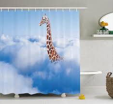 The most common giraffe bath decor material is cotton. Giraffe Shower Curtain Set By Aerial Scenery Of A Flying Giraffe In Fluffy Clouds Heaven Fantasy For Animals Themed Fabric Bathroom Decor With Hooks 75 Inches By Ambesonne Walmart Com Walmart Com