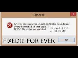 isdone dll or unarc dll error code 1