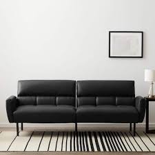 Black Faux Leather Futon Sofa Bed