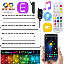 Dreamcolor Car Interior Lights With App And Remote Airgoo Car Led Strip Light Two Line Design Waterproof 4pcs 72 Led Car Underdash Lighting Kit Color Changing With Music 30 Unique Dynamic Mode