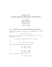 Cauchy Riemann Equations Polar Form