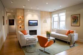 living rooms with white and orange colors