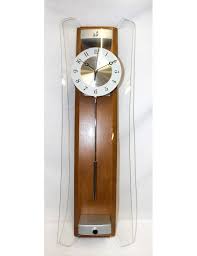 Wall Clock Wood Glass Pendulum