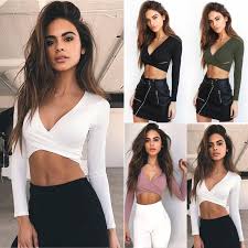 One shoulder ruffle crop top. Buy Women Long Sleeve V Neck Cross Crop Tops At Affordable Prices Free Shipping Real Reviews With Photos Joom