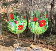Hand Painted Wine Glasses Spring
