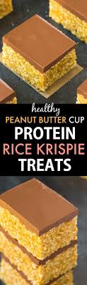 They are so fast and easy to make, you don't have to turn on your oven, and everybody from arts & crackers, these are gluten and dairy free and will remind you of your favorite ice healthy peanut butter rice crispy treats. Peanut Butter Cup Protein Rice Krispie Treats Vegan Gluten Free Sugar Free