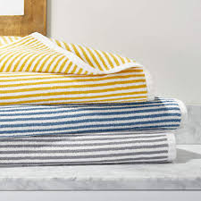 Four piece 100% cotton saffron yellow towel bale 2 x bath towel, 2 x hand towel. Hemi Organic Stripe Bath Towels Crate And Barrel