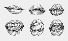 hand drawn sketch of lips set set of