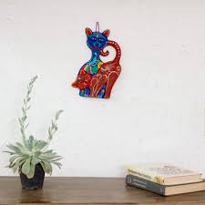 Cat Themed Blue And Red Ceramic Wall