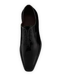 Neiman Marcus Mens One Piece Patent Leather Oxford Shoe