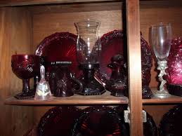 Large Avon Cranberry Glass Set