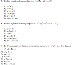 Equation Of Tangent Plane To Z Ln 2x
