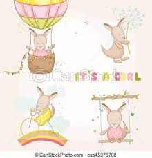 Baby Girl Kangaroo Set For Baby Shower Or Baby Arrival Cards In