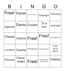 hobbies french bingo card