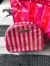 pink stripe cosmetic gift pouch bag