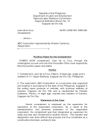 Position paper of the philippine action for youth offenders (payo). Position Paper Sample Employment Common Law