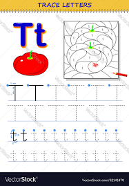 tracing letter t for study alphabet