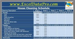 house cleaning schedule excel template