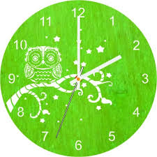 Wooden Wall Clock Owl Natural And