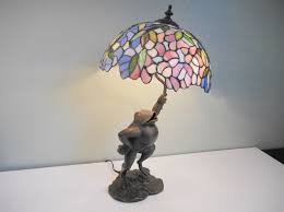 bronze frog with stained glass shade