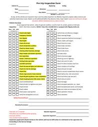 free weekly vehicle pre trip inspection form template